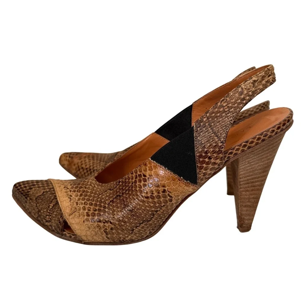 Latitude Femme Snake Leather Slingback Heels Made in Italy Pointed Toe EU 38.5 8